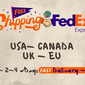 May include: A graphic illustration of a handshake between two hands, with a globe in the background. The text "FREE Shipping FedEx Express" is above the handshake. The text "USA - CANADA UK - EU" is below the handshake. The text "- 2-4 Days FAST Delivery -" is at the bottom of the image.