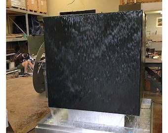 Modern Cube Water Fountain 20x20x20 – Floating Water Feature, Indoor/Outdoor Garden Fountain, Custom Copper/Stainless/Corten