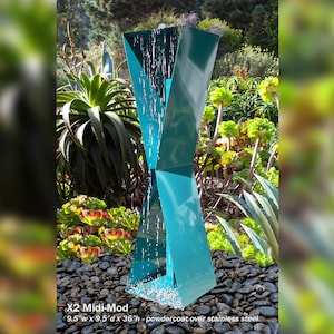 Large Outdoor Zen Water Fountain for Outdoor Garden. Modern Contemporary Zen X2 Water Feature for Outdoor Patio. 36&quot; Height. Five Finishes.