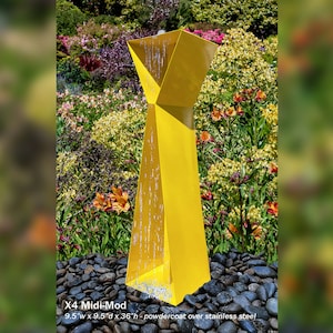 Adjustable Zen Style Stainless Steel Water Fountain for your Garden. Zen X4 is a Modern Feature that&#39;s a hybrid of Zen & Modern. 36&quot; High.