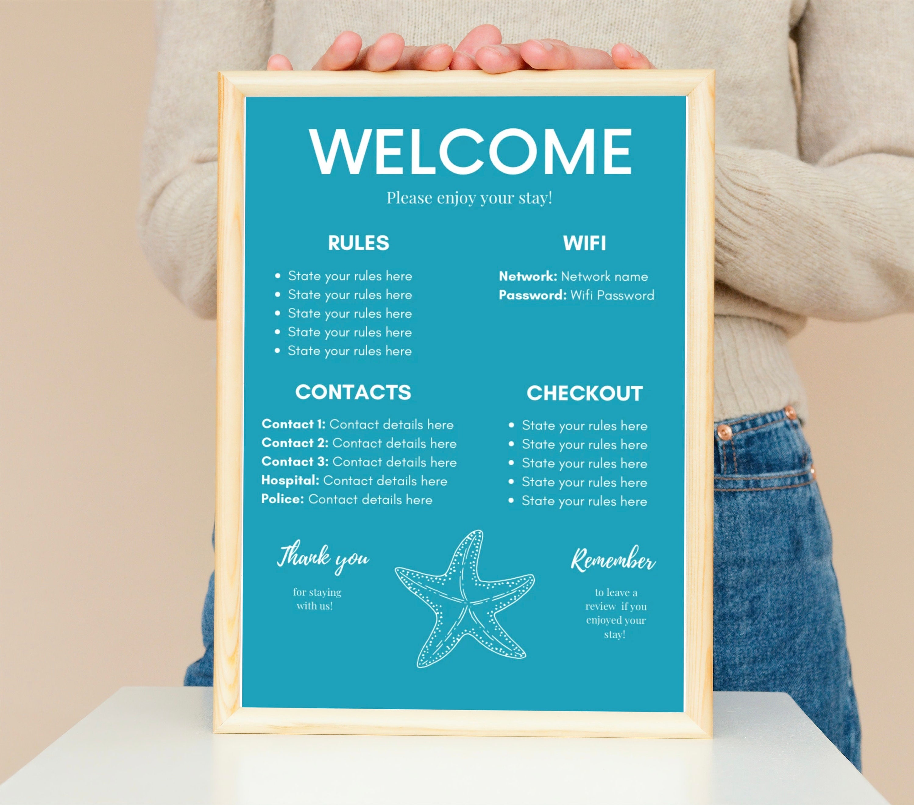 Airbnb Sign, Beach, for Guests, Blue / Template, Signage