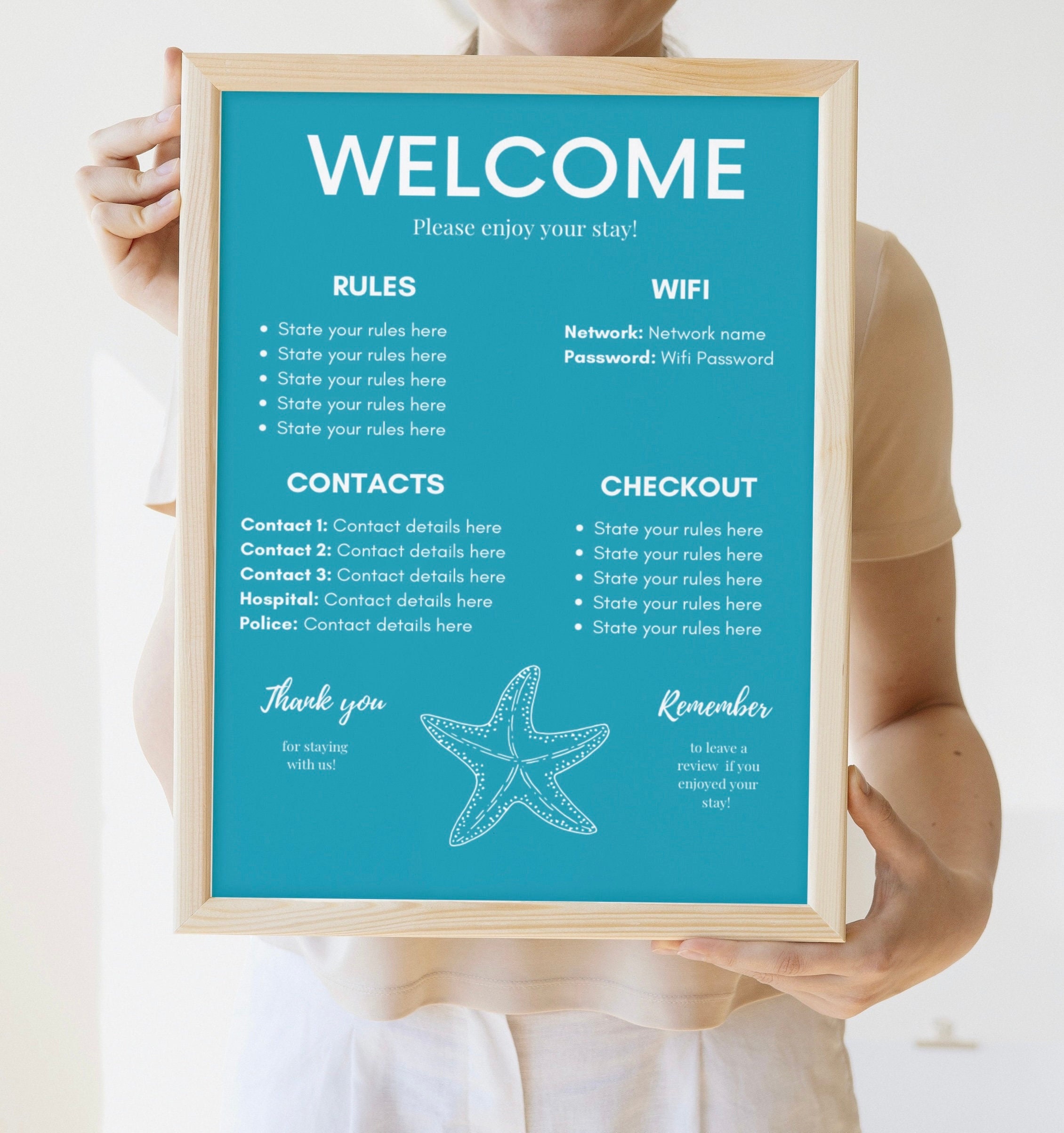 Airbnb Sign, Beach, for Guests, Blue / Template, Signage