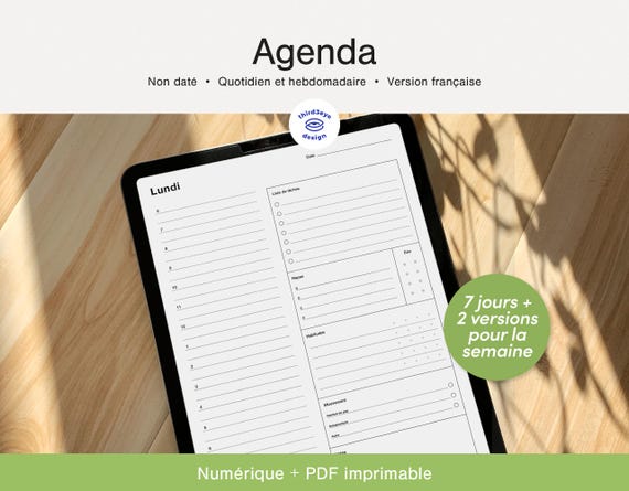 Planificateur journée et semaine • Agenda non-daté • Français