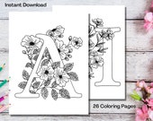 Floral Alphabet Coloring Pages: All 26 Letters (PDF File)