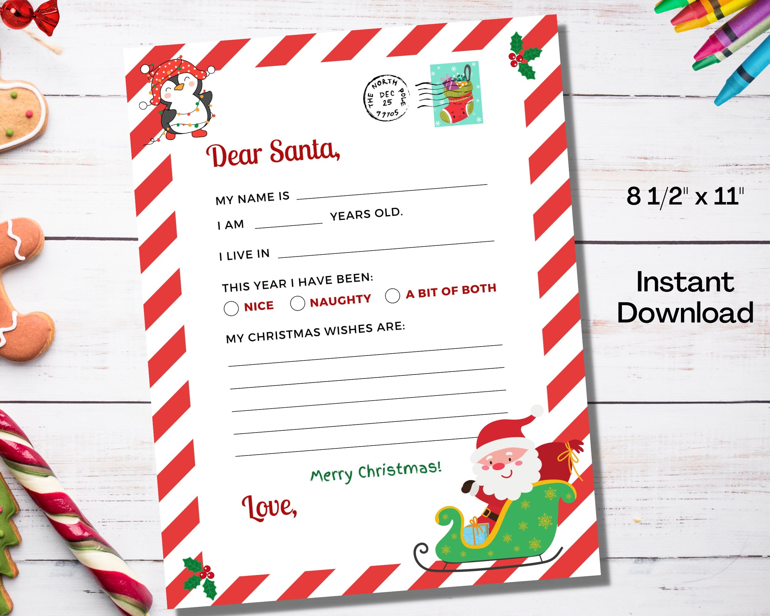 Letter to Santa Claus Printable Christmas Wish List Christmas