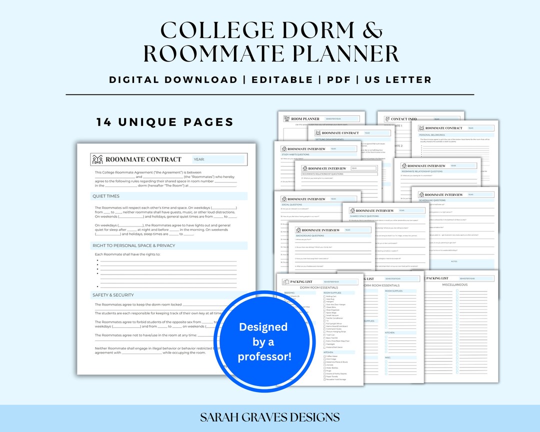 Editable College Dorm and Roommate Planning Bundle Packing List ...
