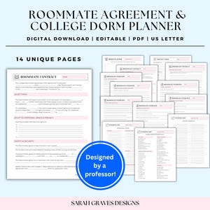 College Wohnheim Planer: Mitbewohner Absprache, Packliste (Digitaler Download)