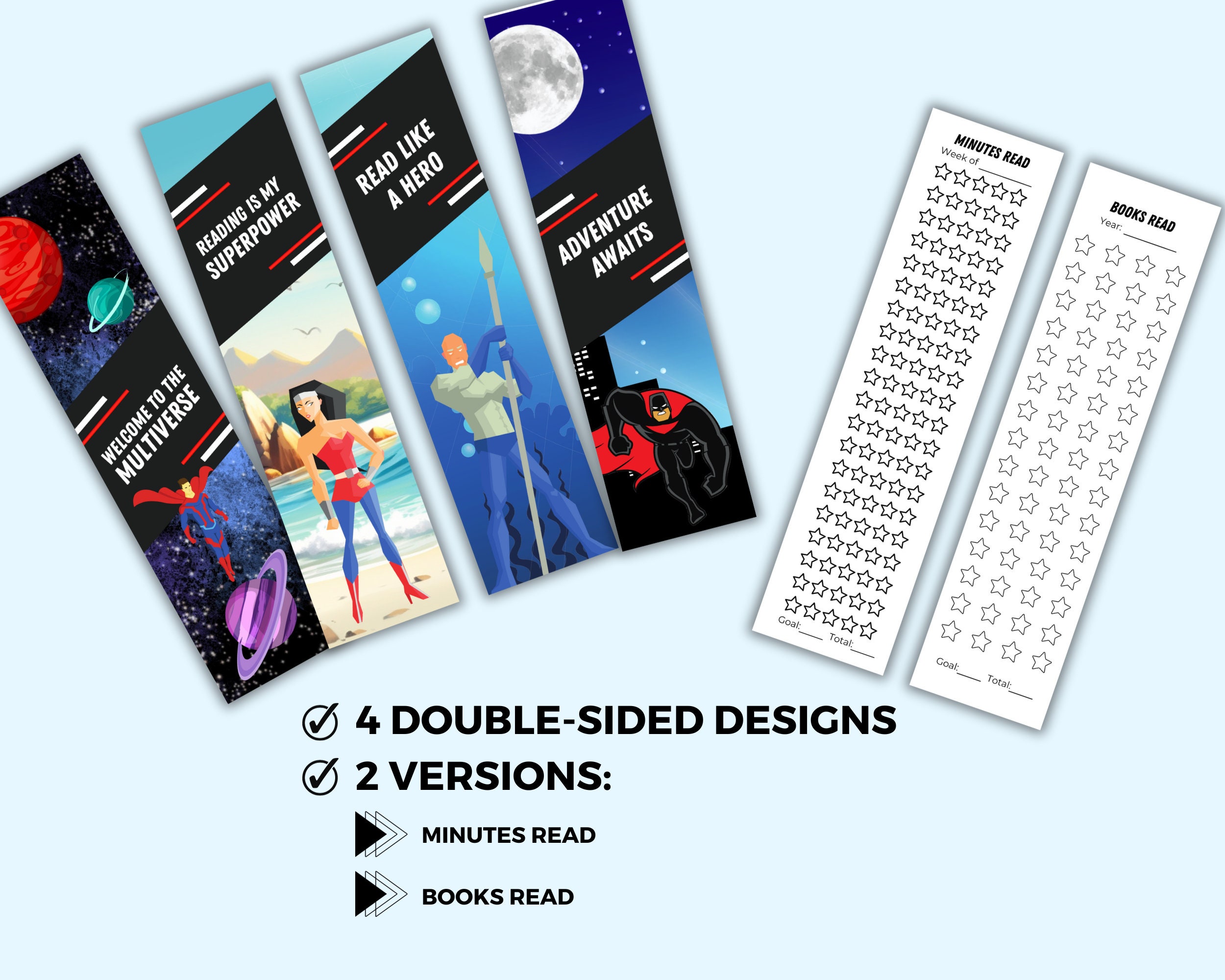 Printable Reading-tracker Bookmarks | 4 Double-sided Superhero Designs ...