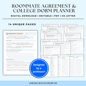 College Wohnheim Planer-Bundle: Mitbewohnervereinbarung, Packliste (PDF Download)