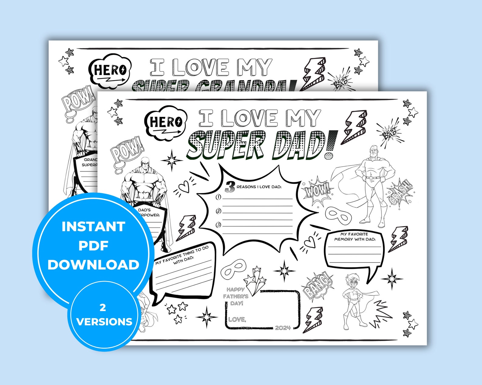 Father's Day Printable Coloring Page Super Dad Super Grandpa All About ...