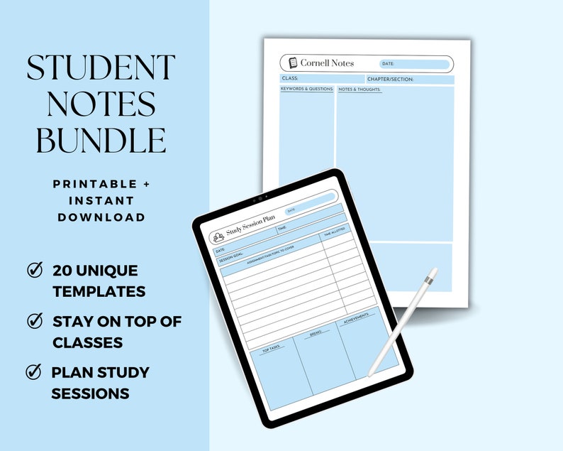 Student Notes Bundle: Cornell, Mind Map, & Exam Prep Templates (PDF ...