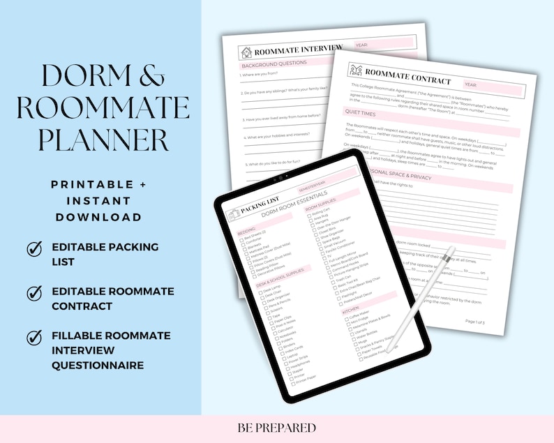 Editable College Dorm and Roommate Planning Bundle | Packing List ...