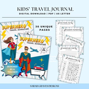 Printable Kids Travel Journal | Superhero Travel Adventure | Road Trip Activities | Vacation Memory Book | Travel Diary