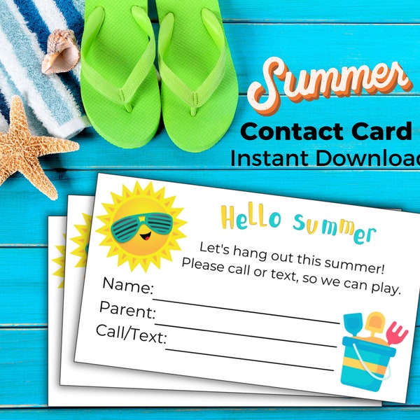 Playdate Contact Calling Card for Kids | Summer, End-of-Year Playdate Invite to Keep in Touch with School Friends | Printable PDF Download