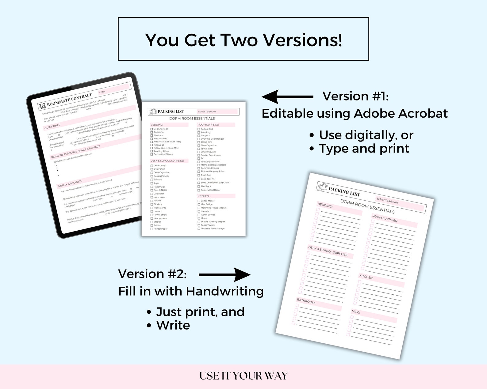 Editable College Dorm and Roommate Planning Bundle | Packing List ...