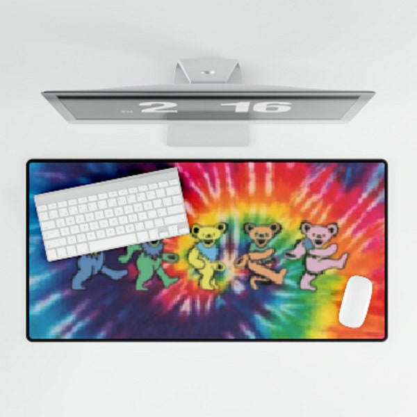Grateful Dead Dancing Bears Rainbow Desk Mat/ Mouse pad, Fan Art, Deadhead, Custom Mouse pad sm 14.4'x12.1', md 23.6'x13.8', lrg 31.5'x15.5'