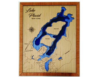 Lake Placid 3D topographical map. Lake house decor. custom lake map. wall art and wall decor