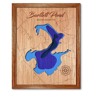 Bartlett Pond in Northboro, Massachusetts Depth Map - Any Lake, Pond, or Reservoir - Unique Home Decor, Wall Art, Wall Decor