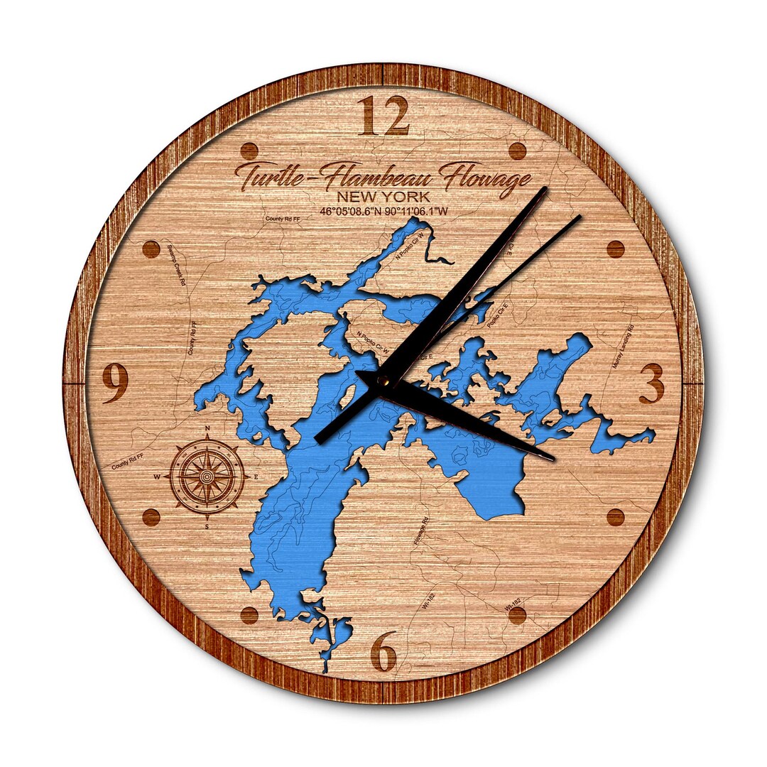 Turtleflambeau Flowage Wisconsin Layered Map Clock Any Lake, Pond, or