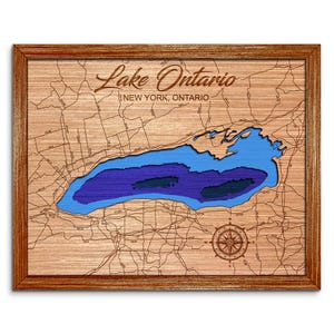 Lake Ontario, New York & Ontario, Canada Depth Map - Any Lake, Pond, or Reservoir, Home Decor, Wall Art. Wall Decor
