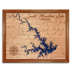 Smith Mountain Lake, Virginia Depth Map - Any Lake, Pond, or Reservoir - Unique Home Decor, Wall Art, Wall Decor