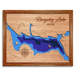 Rangeley Lake, Maine Depth Map - Any Lake, Pond, or Reservoir - Unique Home Decor, Wall Art, Wall Decor