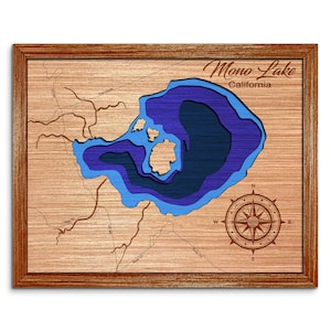 Mono Lake, California Depth Map - Any Lake, Pond, or Reservoir - Unique Home Decor, Wall Art, Wall Decor