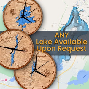 Wood Depth Map Lake Clock 14in - Personalized & Customizable (3D), Unique Home Decor, Wall Art
