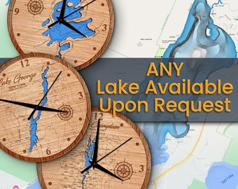 Custom 3D Lake Depth 14in Layered Map Clock - Any Lake, Pond, or Reservoir - Unique Home Decor