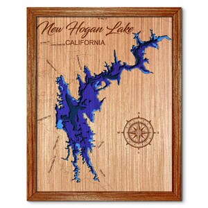 New Hogan Lake, California Depth Map - Any Lake, Pond, or Reservoir - Unique Home Decor, Wall Art, Wall Decor