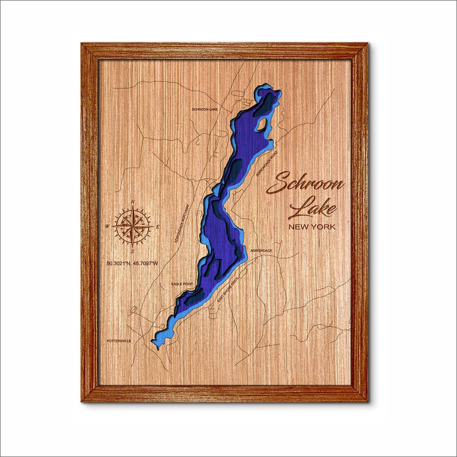 Schroon Lake in New York 3D Topographical Map. Lake House Decor. Custom