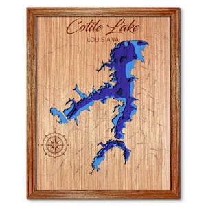 Cotile Lake, Louisiana Depth Map - Any Lake, Pond, or Reservoir - Unique Home Decor, Wall Art, Wall Decor
