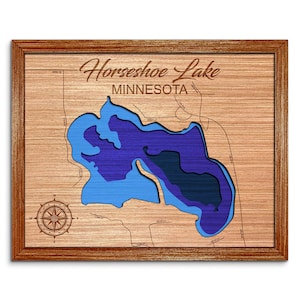 Horseshoe Lake Minnesota Depth Map - Any Lake, Pond, or Reservoir - Unique Home Decor, Wall Art, Wall Decor