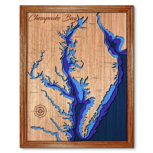 Chesapeake Bay Depth Map - Any Lake, Pond, or Reservoir - Unique Home Decor, Wall Art, Wall Decor