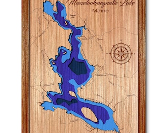 Mooselookmeguntic Lake, Maine Dakota Depth Map - Any Lake, Pond, or Reservoir, Home Decor, Wall Art, Wall Decor
