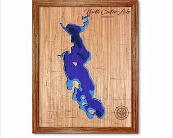 North Center Lake in Minnesota 3D topographical map. Lake house decor.
