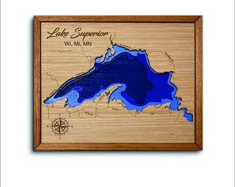 Lake Superior 3D topographical map. lake house decor. custom lake map. nautical decor. wall art. handmade decor