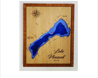 Lake Pleasant in New York 3D topographical map. Lake house decor. handmade decor. wall art and wall decor