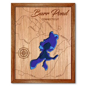 Burr Pond, Connecticut Depth Map - Any Lake, Pond, or Reservoir, Home Decor, Wall Art, Wall Decor