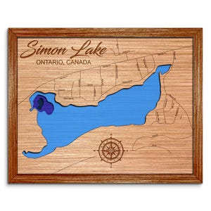 Simon Lake, Ontario Canada Depth Map - Any Lake, Pond, or Reservoir, Home Decor, Wall Art. Wall Decor