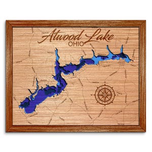 Atwood Lake, Ohio Depth Map - Any Lake, Pond, or Reservoir, Home Decor, Wall Art, Wall Decor