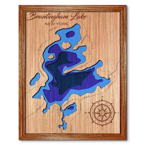 Brantingham Lake, New York Depth Map - Any Lake, Pond, or Reservoir - Unique Home Decor, Wall Art, Wall Decor