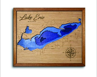 Lake Erie 3D topographical map, custom lake map, lake art, wall decor, nautical decor, lake house decor, 3d map