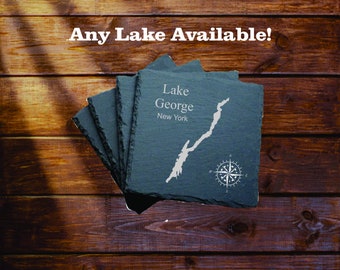 Lake George Slate coasters. Set of 4! Great for the lake house or cabin, fishing spot, or camping