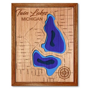 Twin Lakes, Michigan Depth Map - Any Lake, Pond, or Reservoir, Home Decor, Wall Art, Wall Decor