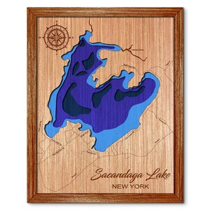 Sacandaga Lake, New York Depth Map - Any Lake, Pond, or Reservoir - Unique Home Decor, Wall Art, Wall Decor