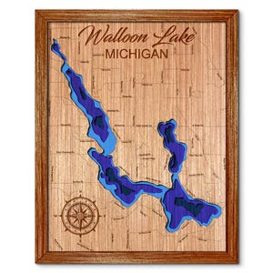 Walloon Lake, Michigan Depth Map - Any Lake, Pond, or Reservoir, Home Decor, Wall Art. Wall Decor