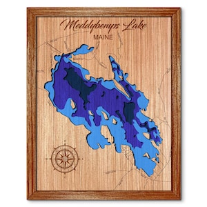Meddybemps Lake, Maine Depth Map - Any Lake, Pond, or Reservoir - Unique Home Decor, Wall Art, Wall Decor