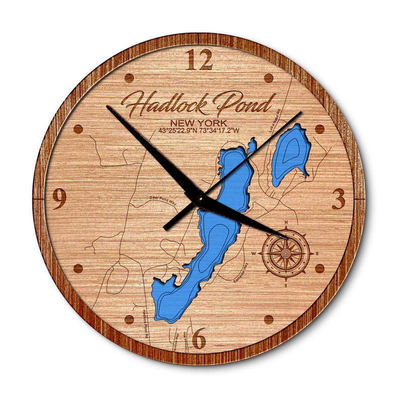 Hadlock Pond, New York 14in Layered Map Clock - Any Lake, Pond, or ...