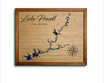 Lake Powell 3D topographical map. lake house decor. custom lake map. handmade decor. nautical decor. lake depth map